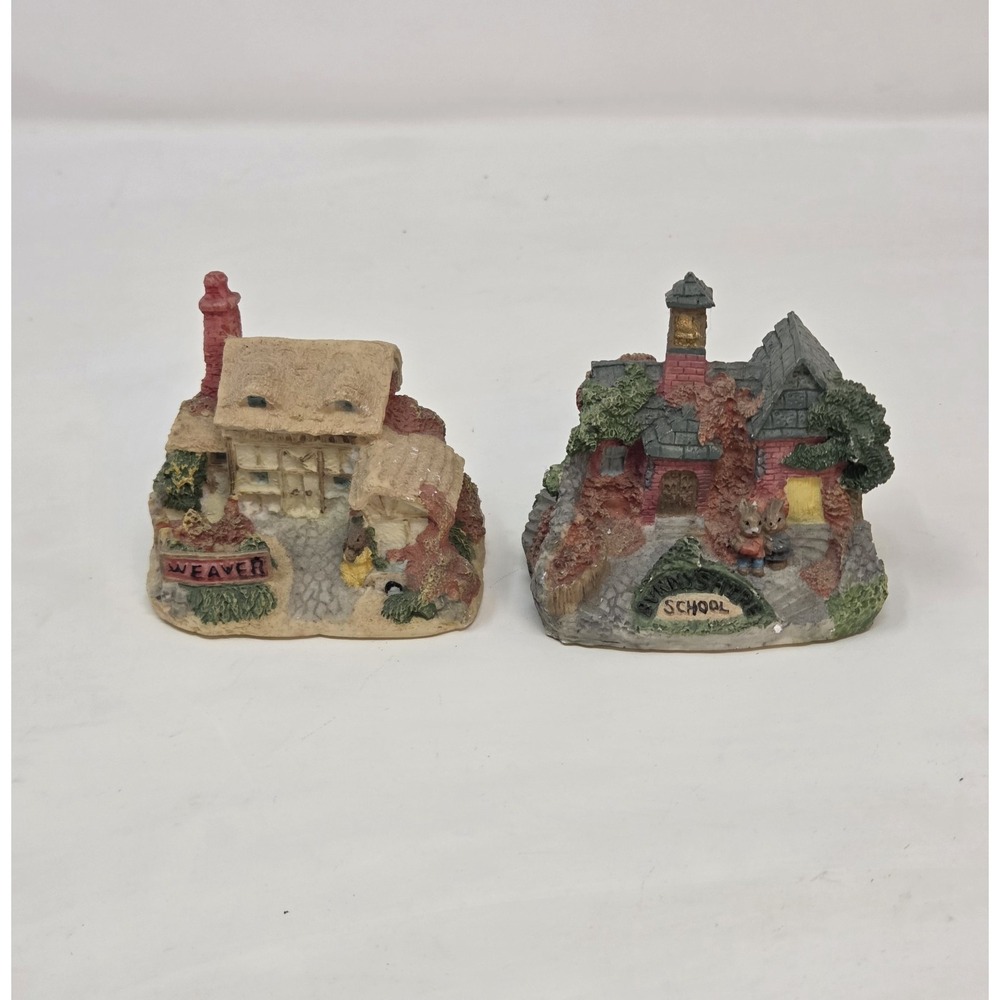 Vintage Miniature Resin Cottage Figurines Lot of 2 Rabbit Village Hand Painted